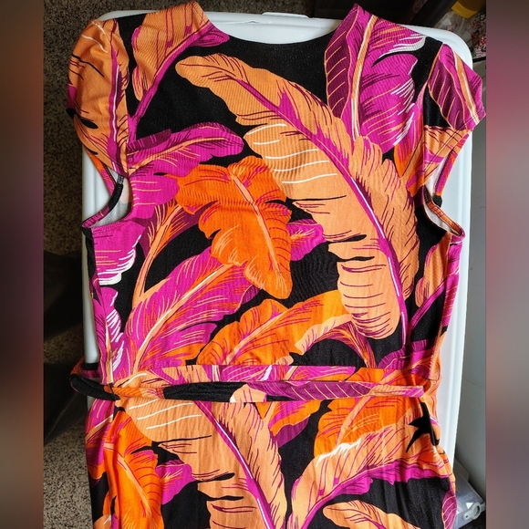 Old Navy Wrap Sundress Knee length Tropical Beach Orange Pink Vibrant sz L. - Picture 6 of 17